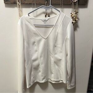 Banana Republic White Long Sleeve V-Neck Top